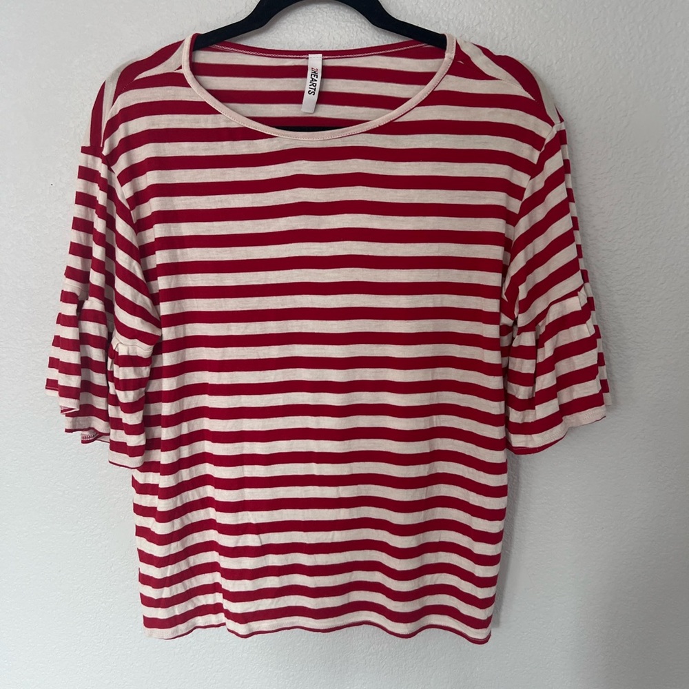 2Hearts Red White Striped Shirt Size Small